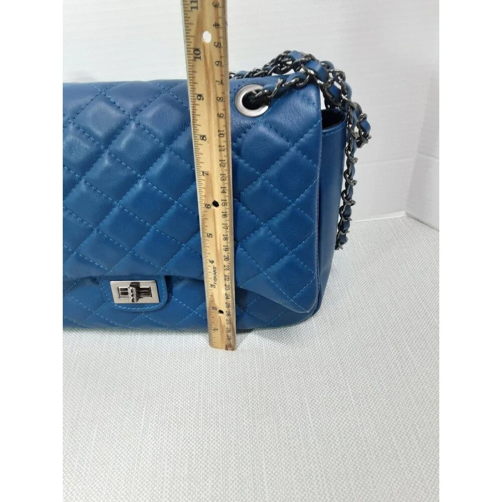 Laura Di Maggio Blue Quilted Leather Handbag Chain Strap Shoulder Bag Crossbody